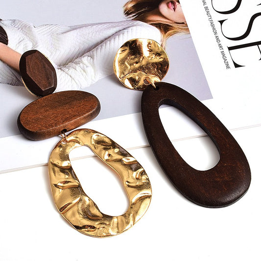 Stylish Wooden and Metal Long Earrings for Trendy Fashionistas