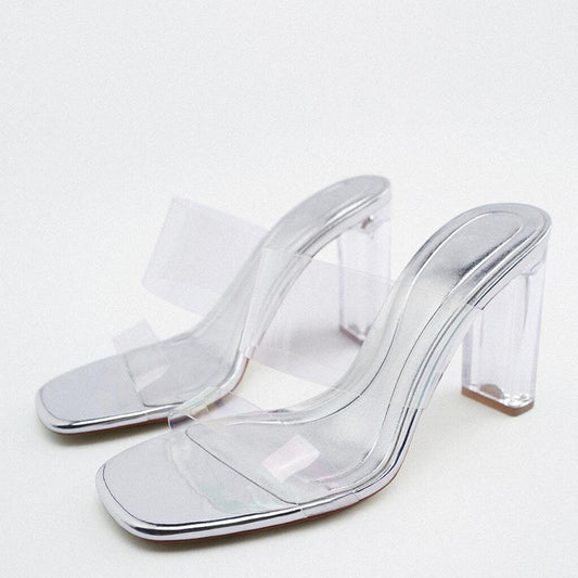 Silver Crystal Clear High Heel Shoes for Ladies