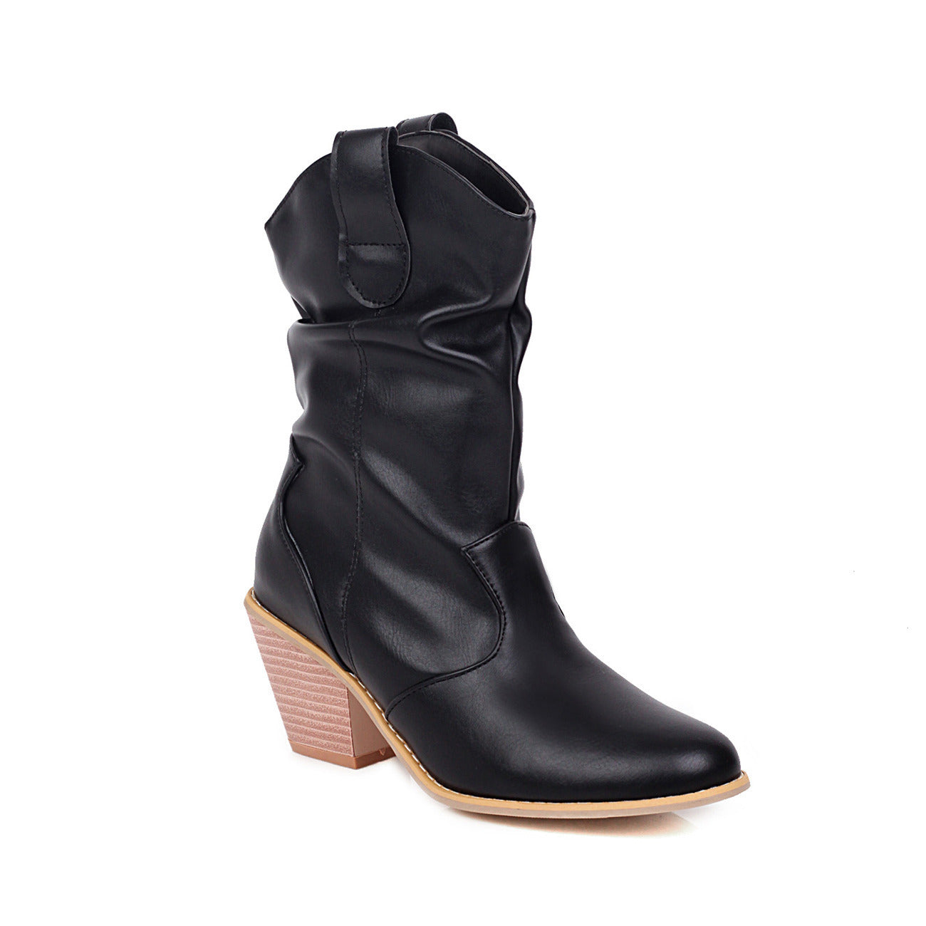 Wood Grain Thick High-Heeled Boots for Women: Autumn and Winter Style