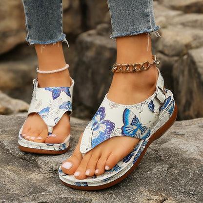 Women's Casual Fashion Floral Back Buckle Wedge Sandals