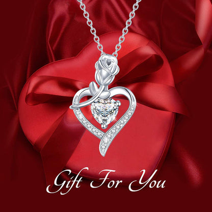 Heart-shaped Rose Zircon Necklace - 925 Silver