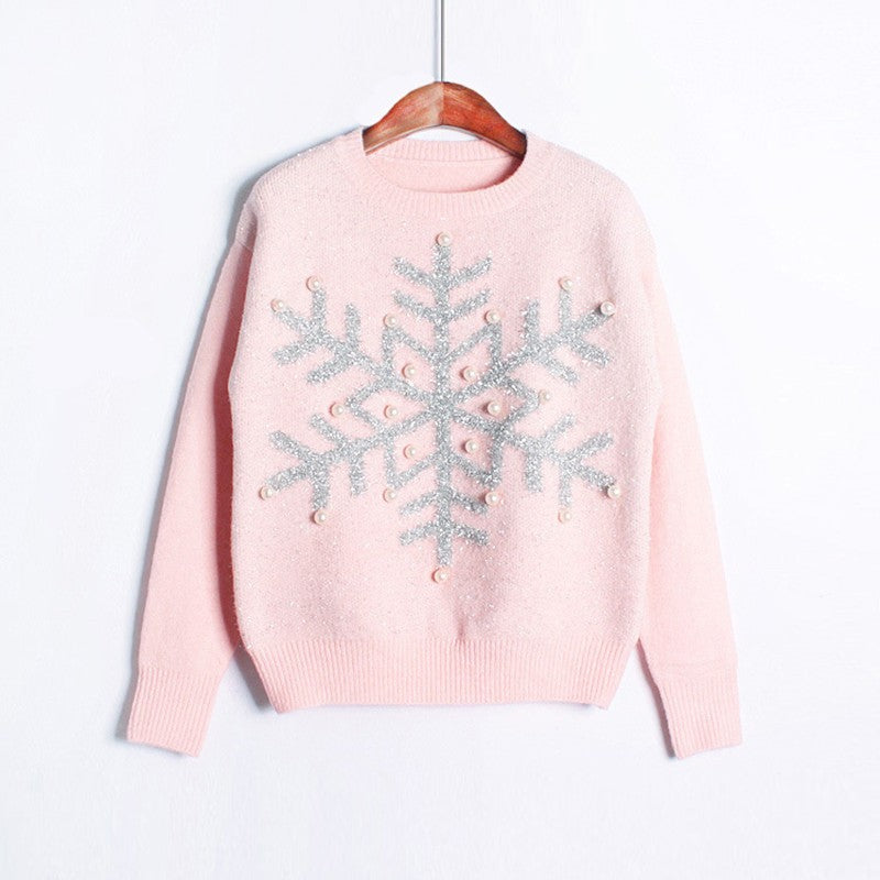 Snowflake sequin beaded sweater