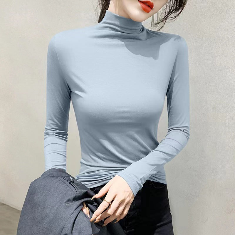 Women's Half Turtleneck Base Layer Shirt – Available in Nine Colors for Spring and Autumn