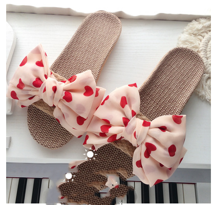 Bow Knot Improved Linen Straw Woven Slippers