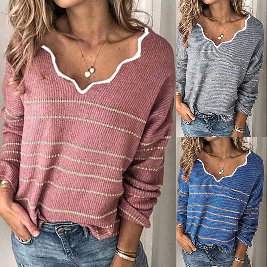 Stylish Lace Sweater with Casual Striped Pattern