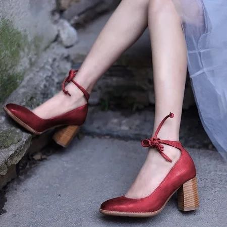 Chunky Heel Shoes with Front Lace-Up Design