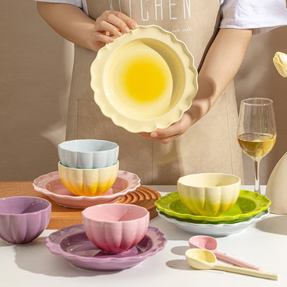 Colorful Gradient Dopa Ceramic Bowl Plate – Stylish Tableware for Household Use