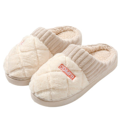 Rhombus Patterned Cotton Indoor Warm Platform Non-Slip Slippers