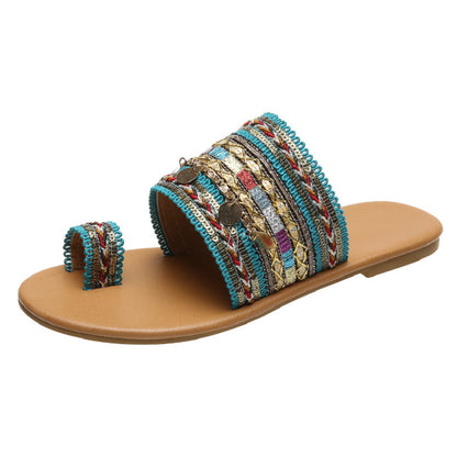 Women's Bohemian Flat Sandals with Toe Covering