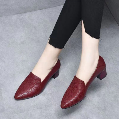 Soft Bottom Pointed Toe Pumps Women's Mid Heel Shoes