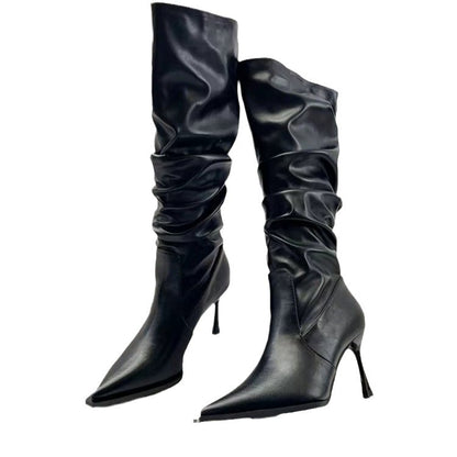 Women's Pointed Pleated High Boots in European and American Style