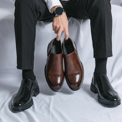 Men's New Slip-On Leather Shoes for Height Increase - Business Formal Wear