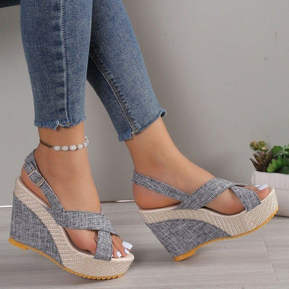 Plus Size Women's Denim Platform Wedge Sandals