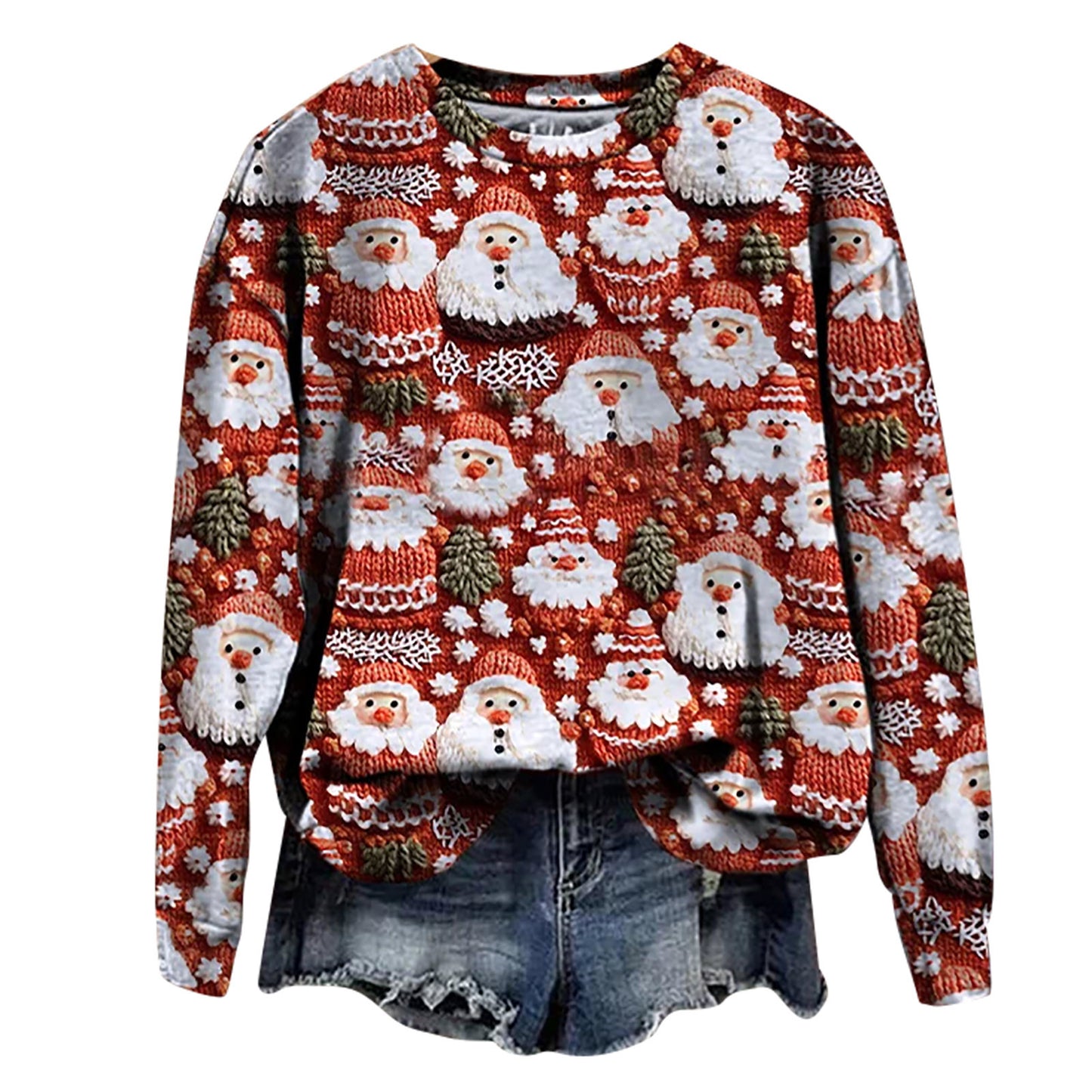 Autumn And Winter 3D Digital Printing Christmas Round Neck Top