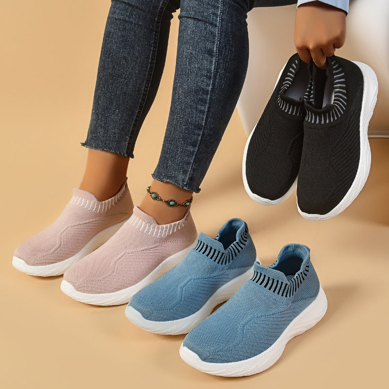 Striped Flat Sneakers for Women – Fashion Lightweight Breathable Slip-On Sports Shoes