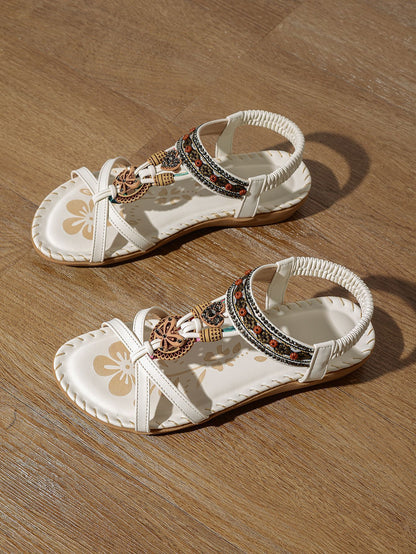 Women's Plus Size Flat Bottom Flower Rhinestone Sandals