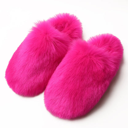 Women's Fluffy Slippers – Autumn and Winter Home Fleece-Lined Warm Artificial Fur