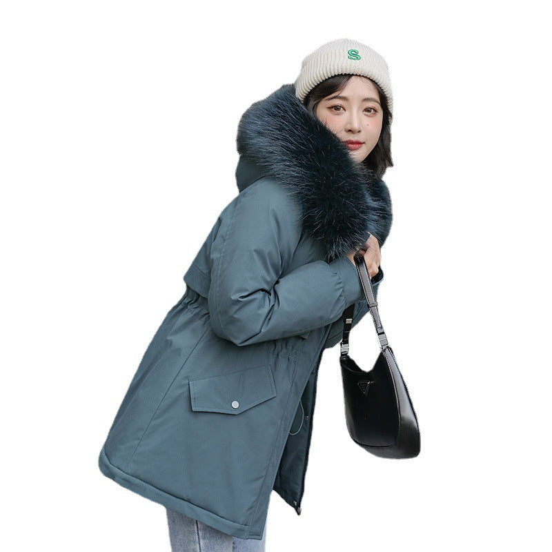 Thickened Parka with Big Fur Collar – Loose, Cotton-Padded, and Fleece-Lined for Warmth