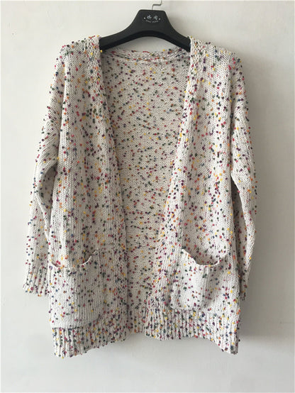 Color Dot Cardigan Long Sleeve Pocket Sweater