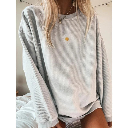 Thick Casual Printed Round Neck Loose Long Sleeve T-Shirt