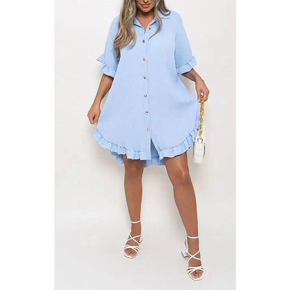 Fashion Ruffle Sleeve Shirt Dress