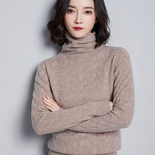 Slim Fit High Neck Twist Sweater for Women - Pile Neck Twist