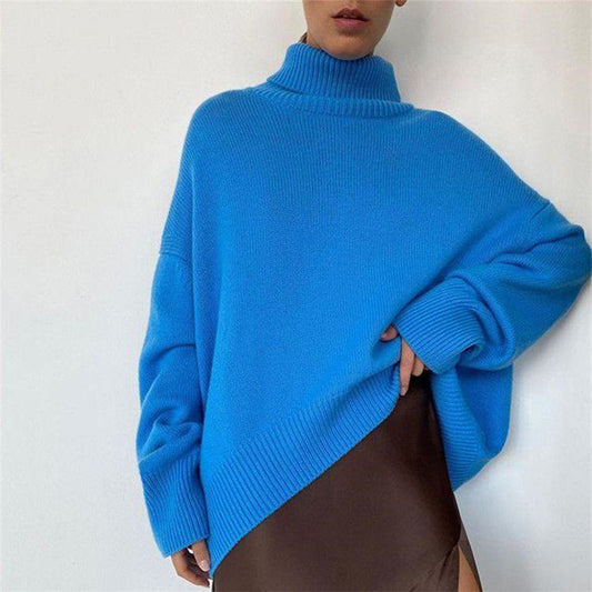 Solid Color Loose Turtleneck Knitted Sweater - Stylish & Cozy