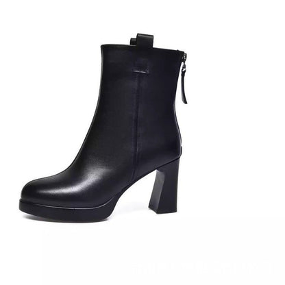 Women's Soft Leather High Heel Boots with Velvet Lining and Genuine Leather