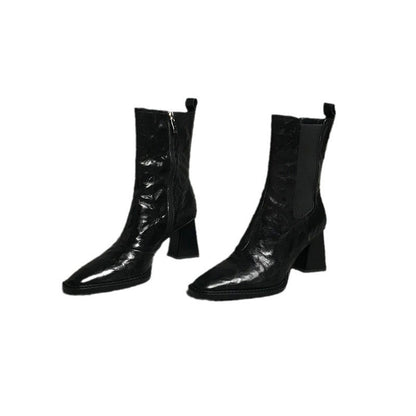 Woman's Square Head Boots with Chunky Heels