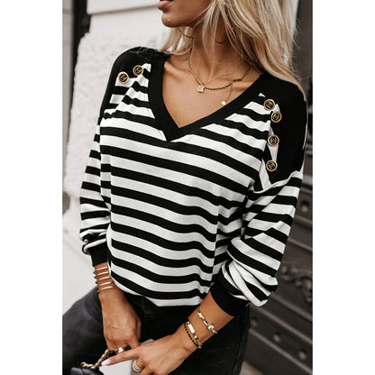 Contrast Striped Pullover Knit Top with Back Lace Detail