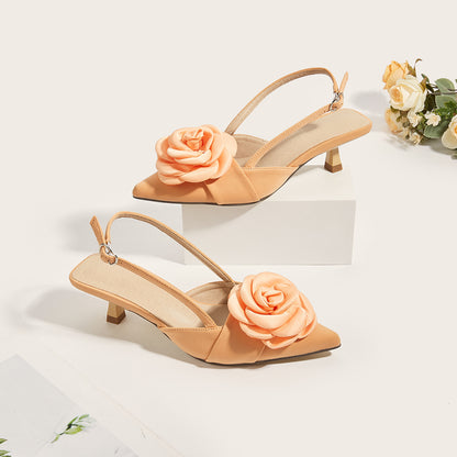 Women's Elegant Closed Toe Kitten Heel Shoes with Three-Dimensional Flower Decoration