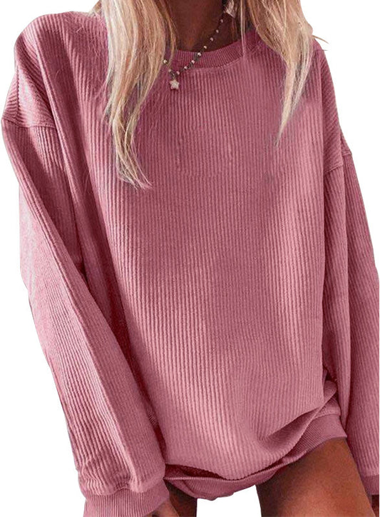 Solid Color Long-Sleeved Top for Women | Casual Round Neck Style