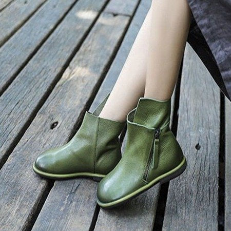 Retro Casual Flat-heeled Soft-soled Leather Stitching Ankle Boots