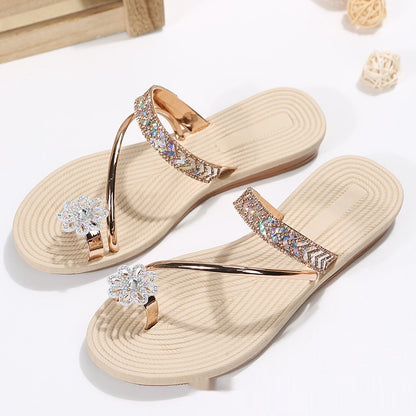 Minimalist Flat Rhinestone Heart-shaped Flip-flops