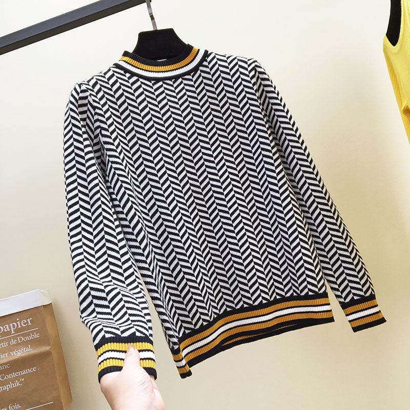 Patchwork striped pullover sweater