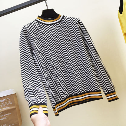 Patchwork striped pullover sweater