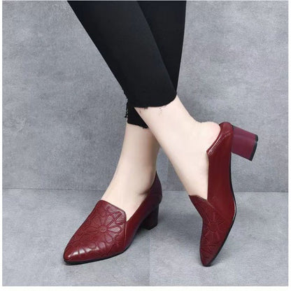 Soft Bottom Pointed Toe Pumps Women's Mid Heel Shoes