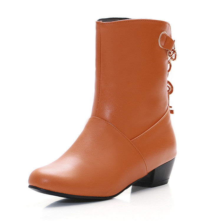 Women's Low Heel PU Leather Ankle Boots