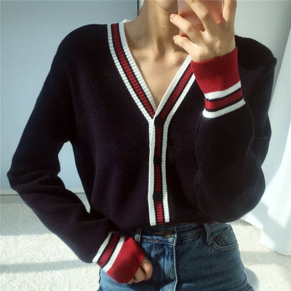 Temperament colorblock cardigan sweater