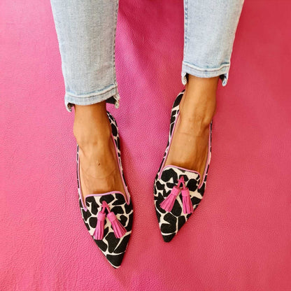 Women's Cow Print Tassel Casual Loafers