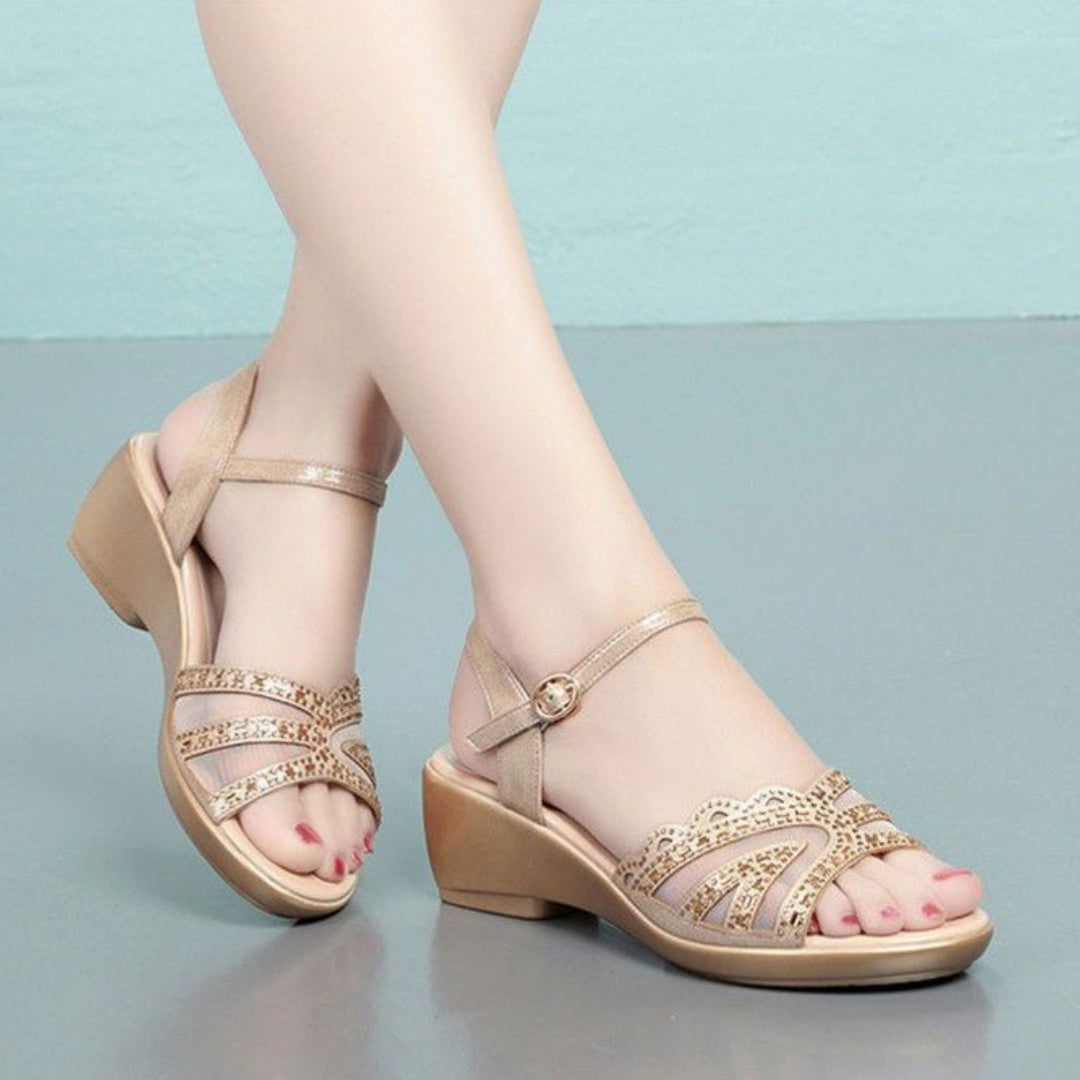 Womens Soft Leather Summer Sandals Hollow Mesh Peep Toe Shoes