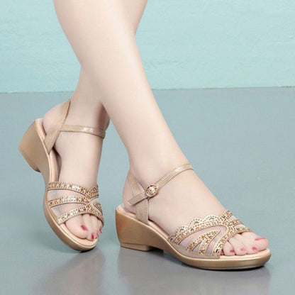 Womens Soft Leather Summer Sandals Hollow Mesh Peep Toe Shoes