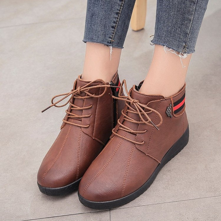 Fashion Mid-heel Round Toe Flat Bottom Short Tube Cotton Boots