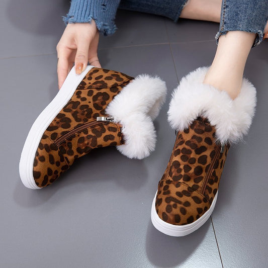 Leopard Print Women's Cotton Flat Round Toe Shoes