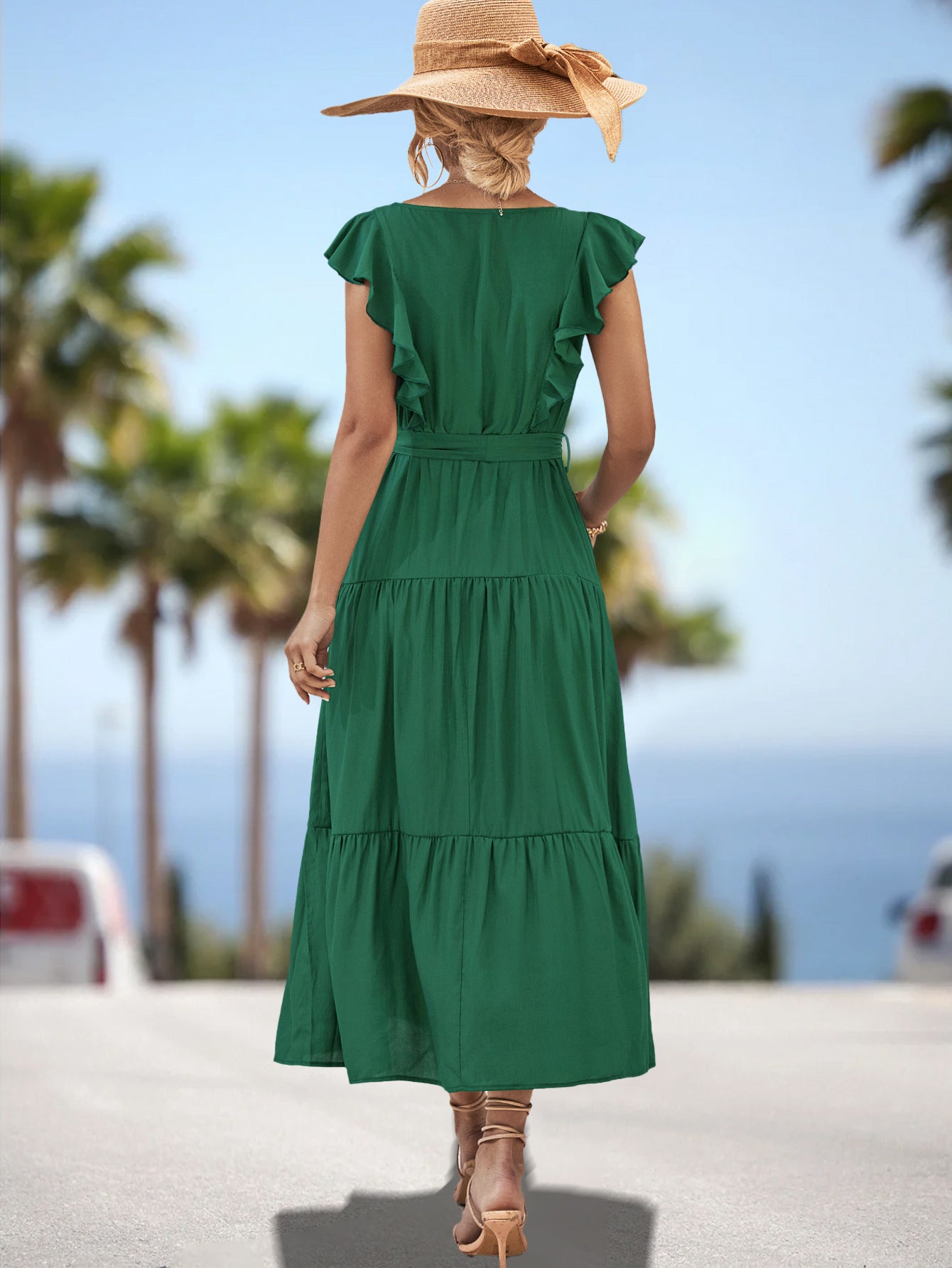 Square Collar Ruffled Dress for European and American Style