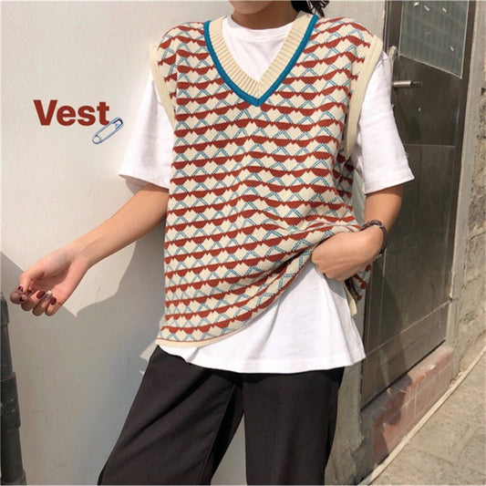 Sweater Vest Women V-neck Double-sided Jacquard Sweater Top