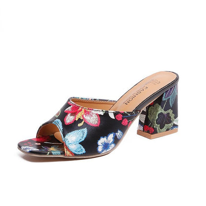 Women's Casual Outdoor Printed Chunky Heel Slippers