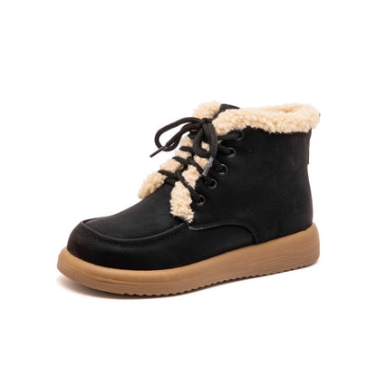 Women's Lace-Up Plush Snow Boots – Winter Warm Fleece Flat Shoes, Fashionable Casual Ankle Boots