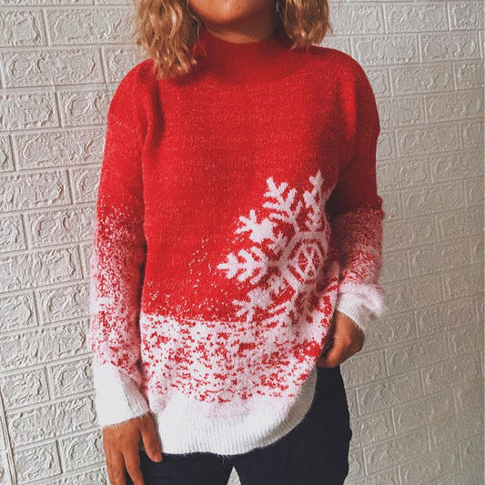 Snowflake Knit: Half High-Neck, Long Sleeve with Color-Matching