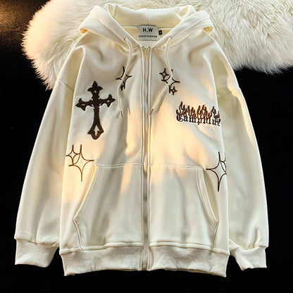 American Vintage Cross Embroidered Cardigan Hoodie